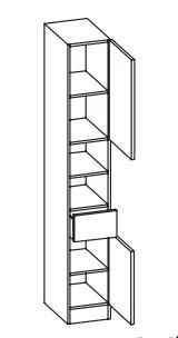 335.013029 Hochschrank / 2 Drehtüren / Nische / 1 Schubkasten / 3 Einlegeböden / Breite 30 cm / Höhe 195,5 cm / Tiefe 33 cm - stehend