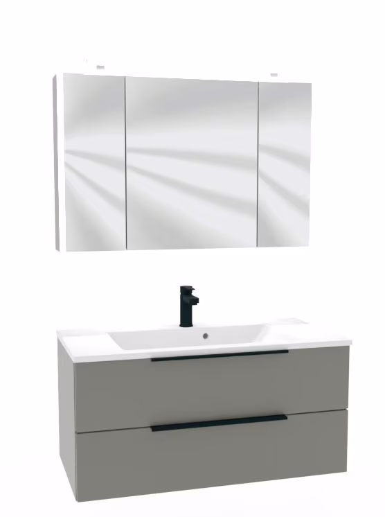 Puris Fresh Badmöbel Set mit Mineralmarmor- oder Glaswaschtisch - 100 cm - Ansicht 3
