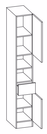 953.013029 Hochschrank / 2 Drehtüren / Nische / 1 Schubkasten / 3 Einlegeböden / stehend / Breite 30 cm / Höhe 195,5 cm  / Tiefe 33 cm