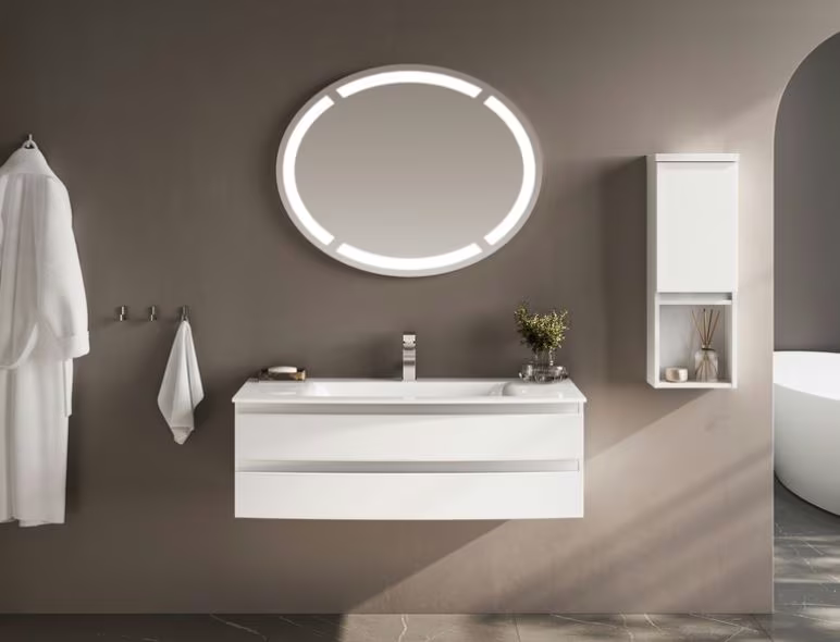 Puris Vora Badmöbelset mit Evermitewaschtisch und Spiegelschrank rund - 120 cm - Ansicht 6