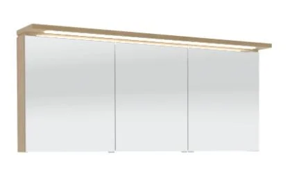 Spiegelschrank 160 cm S2A431615, 3 Doppelspiegeltüren, 2 Mittelwände, 6 Glasfachböden, 1 Schalter-Steckdosen-Element, 1 Gesimsboden mit LED Beleuchtung, 2 x 6,5 Watt / Converter 30 Watt, Energieeffizienzklasse: A, B/H/T: 160x66,8x15 cm