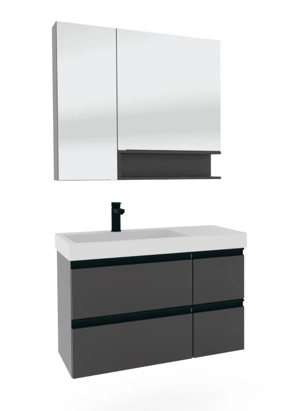 Puris c!puro Badmöbel Set - 90 cm mit Ablagefläche rechts / mit 4 Auszügen