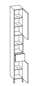 311.012529 - Problemlöser Hochschrank / 2 Drehtüren / 2 Nischen / 1 Schubkasten / 4 Einlegeböden / 2 Füße