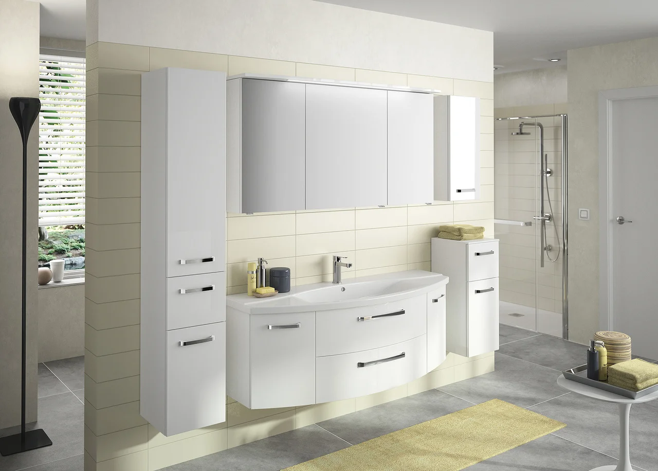 Pelipal 4010 Badmöbel Set mit wählbarem Spiegelschrank mit Kranzbeleuchtung - 140 cm – Unterschrank wählbar