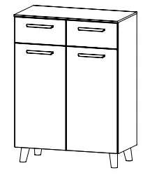 Kombikommode mit 2 Türen und 2 Schubkästen / Füße und Griffe Wildeiche massiv / Breite 80 cm / Höhe 109 cm / Tiefe 42 cm