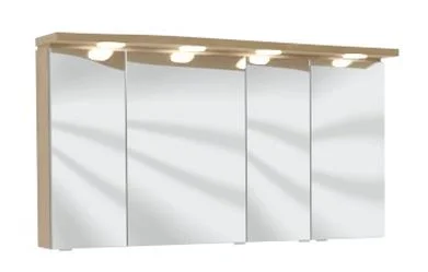 Spiegelschrank 120 cm SET40123R, Spiegelschrank S2A 4390 13: 3 Spiegeldrehtüren auf Trägerplatte, 2 Mittelwände, 6 Glasfachböden, 1 Schalter-Steckdosen-Element, inkl. Converter 30 Watt Spiegelschrank S2A 4330 13: 1 Spiegeldrehtür auf Trägerplatte, Außenka
