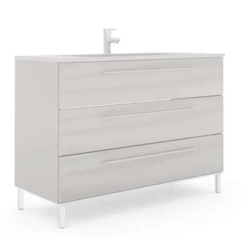 Puris Quada Mineralmarmorwaschtisch mit Unterschrank 120 cm - Weiß glanz - sofort lieferbar