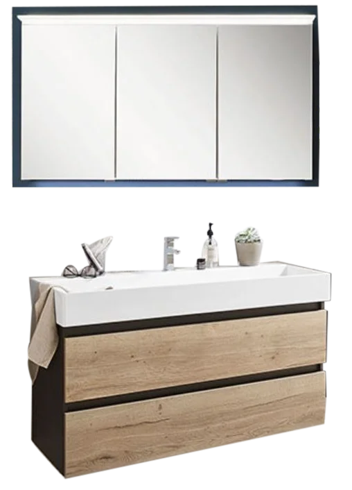 Puris 4Landa - Badmöbelset mit Einzelwaschtisch und Spiegelschrank - Sofort lieferbar - Sonderpreis