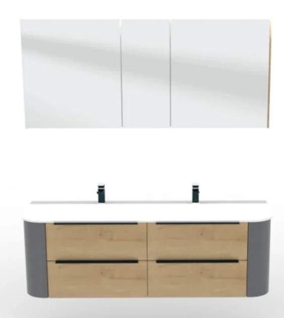 Puris Veluna Badmöbelset mit Doppelwaschtisch und Spiegelschrank - 150 cm