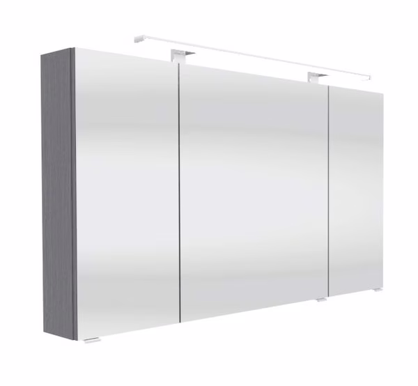 SPSE120D-4 Spiegelschrankj 3-türig, 6 Glaseinlegeböden, inkl. Schalter und Steckdose, LED Aufbauleuchte - Maße: 120x70,2x17 cm