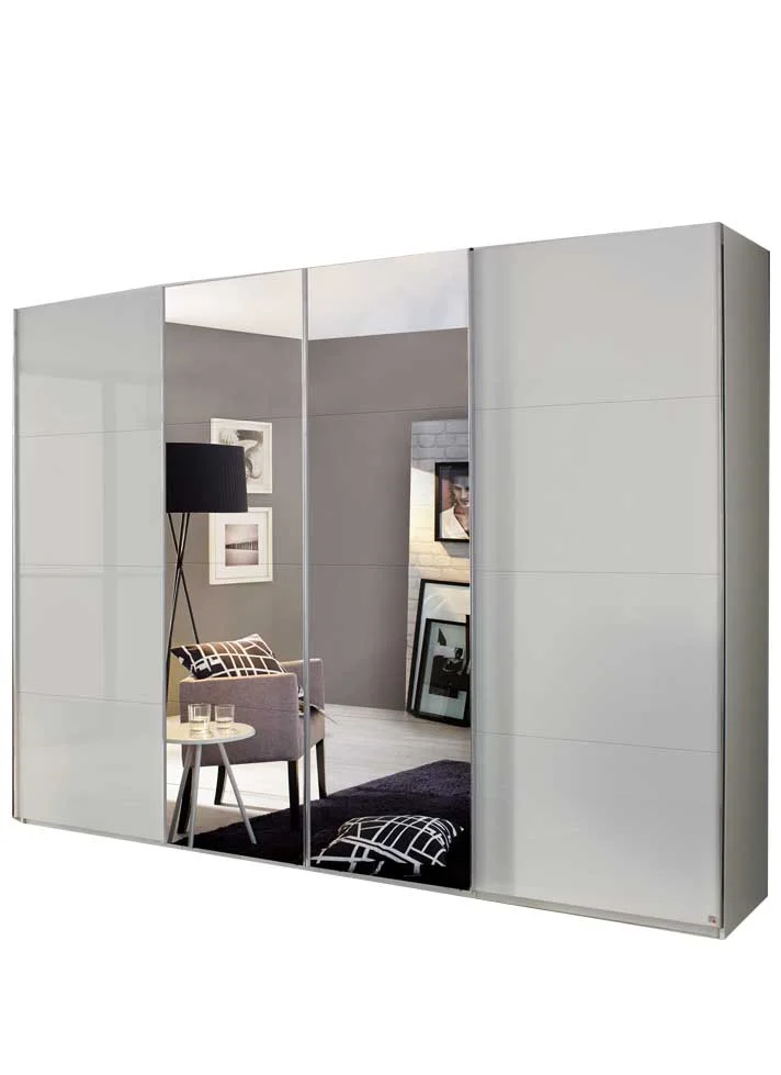 Rauch Orange Saligo - Synchron-Schwebetürenschrank Glas Seidengrau mit Spiegeltüren 5S07