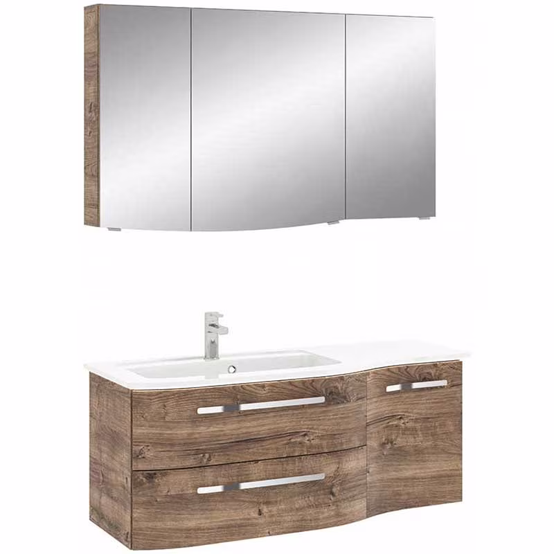 Pelipal Contea Set in Eiche Ribbeck mit Mineralmarmorwaschtisch und Spiegelschrank - 120 cm