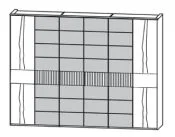 -793 - 6-türiger Drehtürenschrank mit 4 Colorglastüren mittig - 299x224,8x57 cm