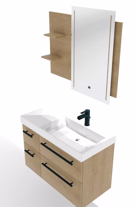Puris c!mano Badmöbel Set - 90 cm mit Ablagefläche links - Ansicht 15