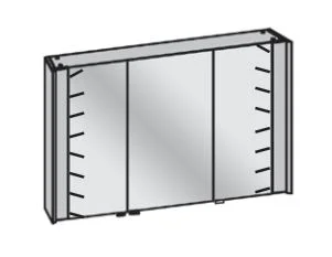 800049/ 801049 Spiegelschrank, 3-türig, beidseitig verspiegelt, 6 Glasböden, Kippschalter, Lichtfarbe schaltbar, mit Steckdose, LED Beleuchtung rechts und links - Maße: 122x76,8x20,8 cm