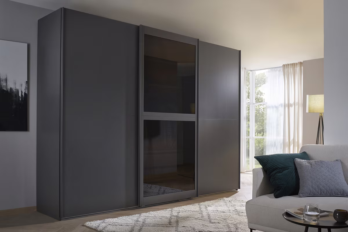 Rauch Select yourJOYce - Schwebetürenschrank Glas Basalt und Grauglas-Rahmentüre - Ansicht 2