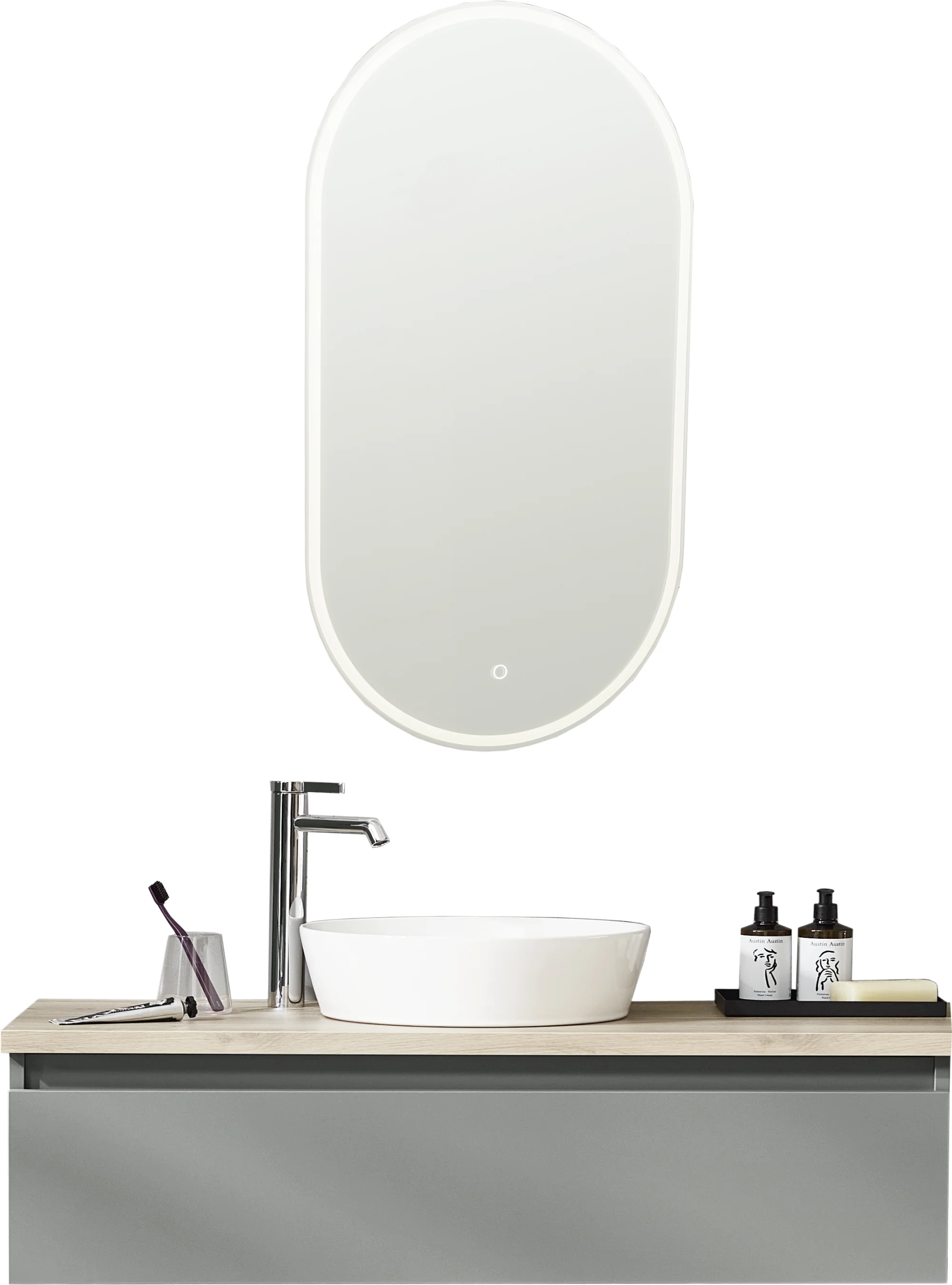 Puris Vialli Badspiegel 50 cm oval - mit Beleuchtung & Spiegelheizung - Ansicht 3