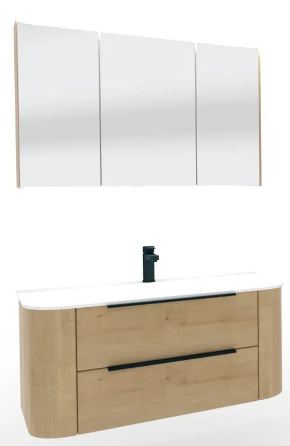 Puris Veluna Badmöbelset mit Stonepluswaschtisch und Spiegelschrank - 100 cm - Ansicht 6