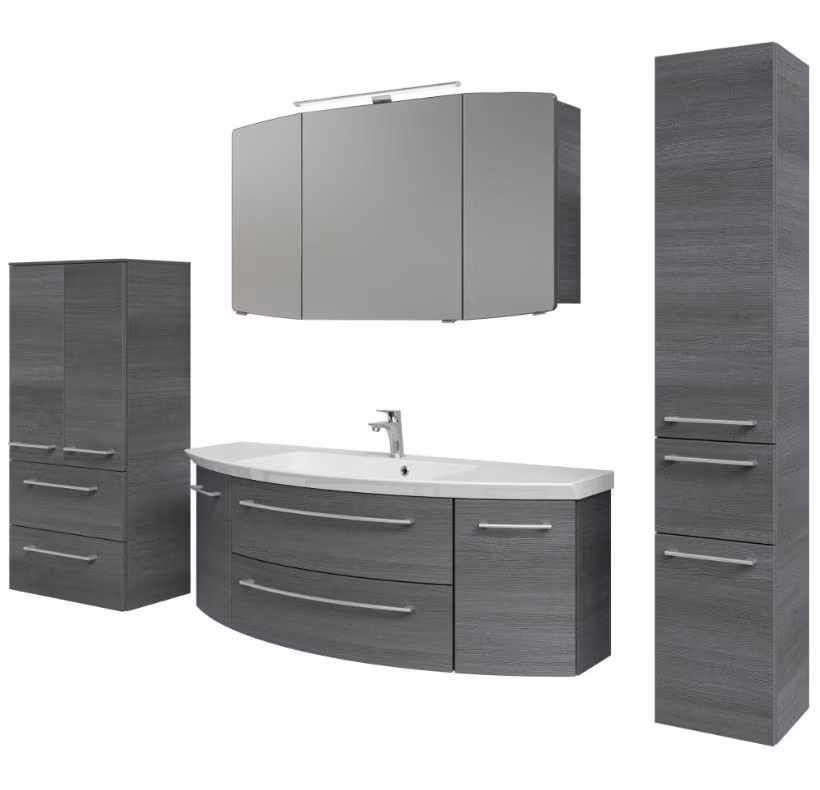 Pelipal Cassca Set in Graphit Struktur mit Mineralmarmorwaschtisch und Spiegelschrank - 140 cm - Ansicht 2