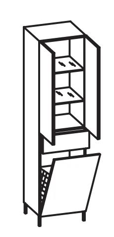 313.015022 Hochschrank / 2 Drehtüren / 2 Einlegeböden / 1 Schubkasten / 1 Wäschekippe / 4 Füße