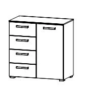 Kombikommode mit 1 Türe und 4 Schubkästen / Breite 80 cm / Höhe 81 cm / Tiefe 42 cm