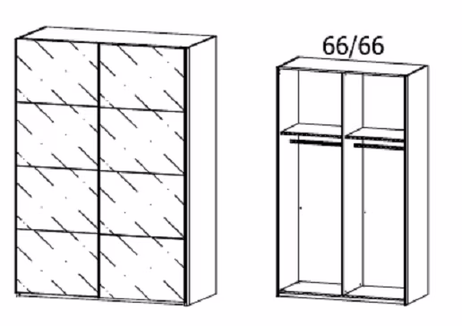 Rauch Select Beluga-Extra - Schwebetürenschrank Korpus in Dekorfarben / Front aus Glas