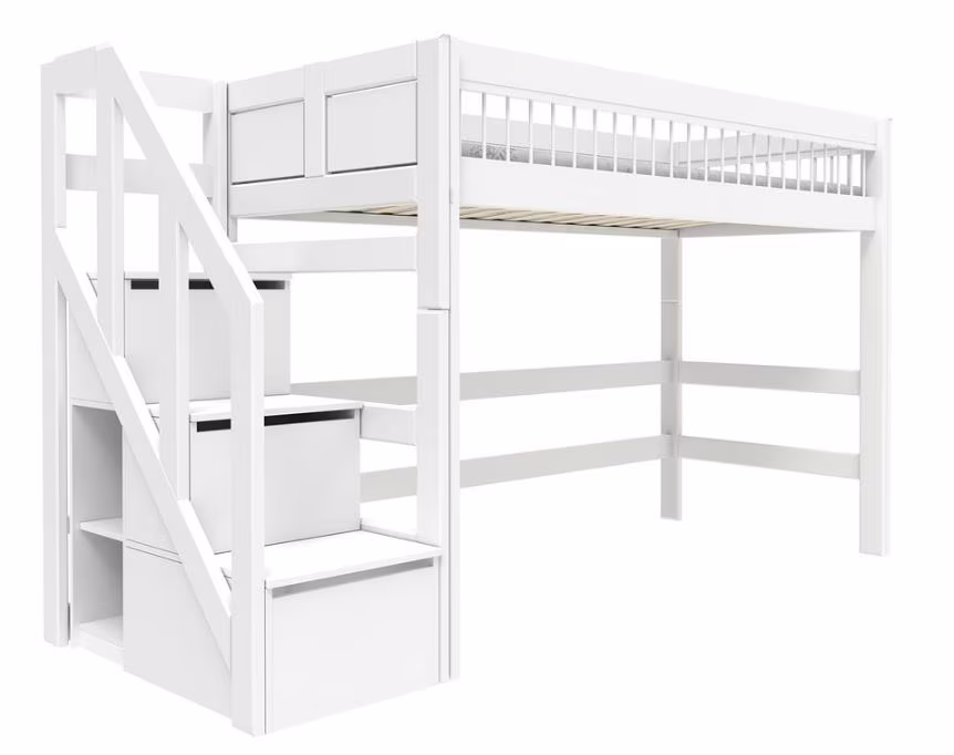 LIFETIME kidsrooms mittel Hochbett Breeze mit Treppe & Deluxe Lattenrost