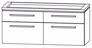 Waschtischunterschrank mit 4 Auszügen für Doppelwaschtisch, 1 Abdeckplatte, 1 Dekorplatte, mit Siphonausschnitt - Maße: 47x120x52,4 cm