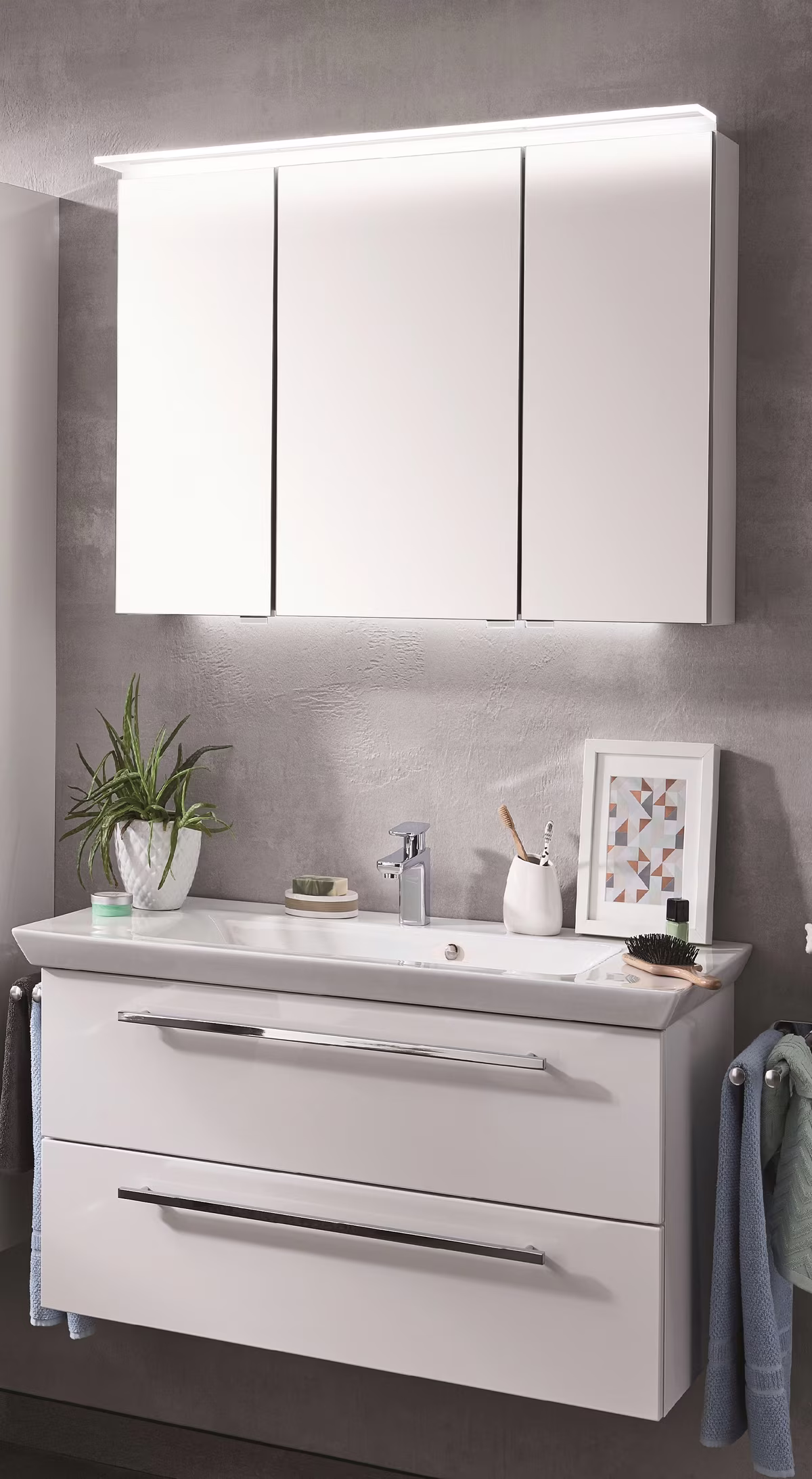 Puris Kao Line Badmöbel Set 86 cm breit, mit Spiegelschrank