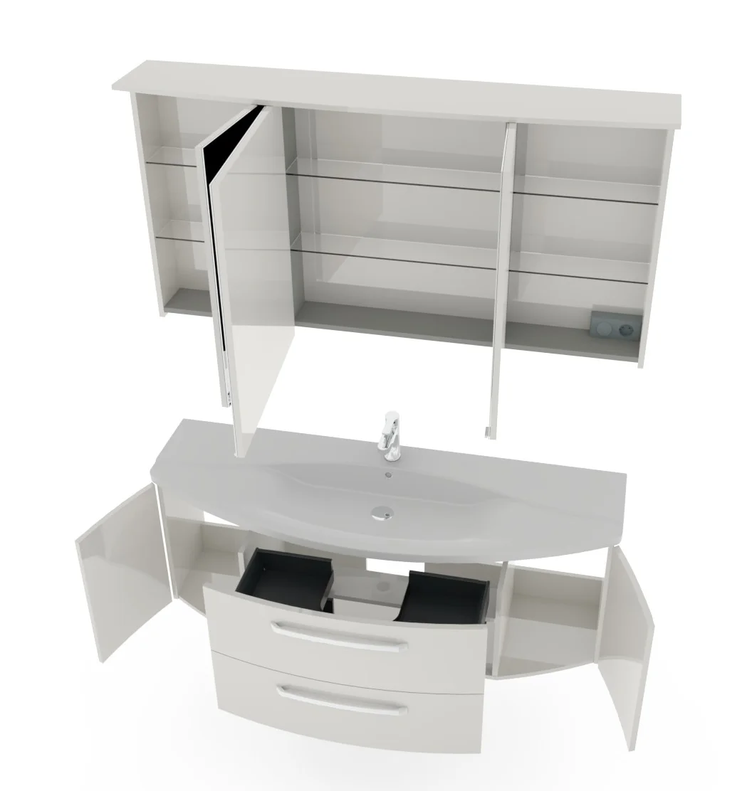 Pelipal 4010 Badmöbel Set inkl. Spiegelschrank mit Kranzbeleuchtung - 140 cm - Ansicht 4