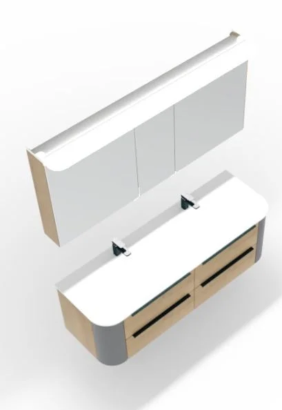 Puris Veluna Badmöbelset mit Doppelwaschtisch und Spiegelschrank - 150 cm - Ansicht 7