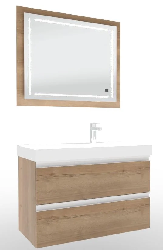 Puris c!puro Badmöbel Set - 90 cm mit Ablagefläche links / mit 2 Auszügen