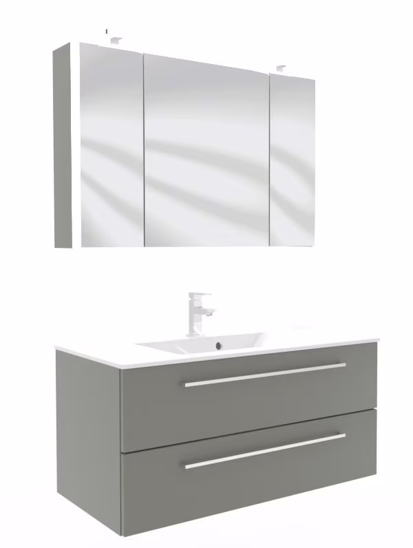 Puris Fresh Badmöbel Set mit Mineralmarmor- oder Glaswaschtisch - 100 cm