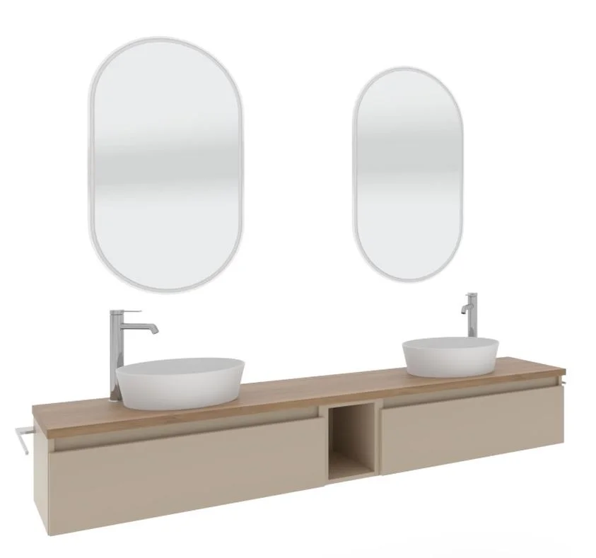 Puris Vialli Badmöbel Set - 180 cm mit Aufsatz-Doppelwaschtisch - Ansicht 6