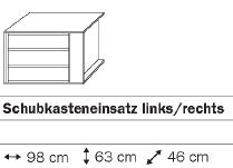 9SL7 - Schubkasteneinsatz / 3 Schubkösten / Breite 100 / links
