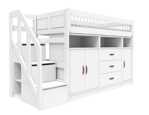 LIFETIME kidsrooms All in One Mittel Hochbett Breeze mit Treppe & Deluxe Lattenrost