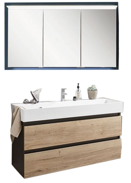 Puris 4Landa - Badmöbelset mit Einzelwaschtisch und Spiegelschrank - Sofort lieferbar - Sonderpreis