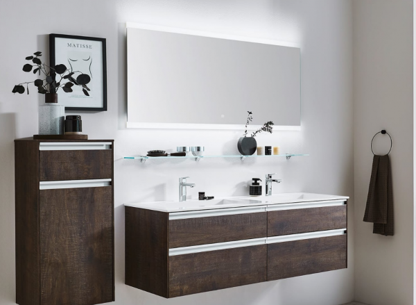 Puris New Xpression - Badmöbelset mit Doppelwaschtisch und Flächenspiegel - 142 cm