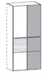 166191 / 167191 - Anbauelement - 2-türig - rechte Frontseite in Wildeiche massiv - 1 Mittelriegel links Eiche gehackt - Lack weiß oder graphit / 98,9x222,3x62 cm
