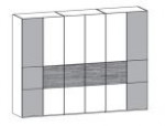 166045 / 167045 Kleiderschrank 6-türig, 2 Aussentüren in Wildeiche, 4 Türen in Lack weiß oder graphit - Mittelriegel Naturstein / 298,6x222,3x62 cm
