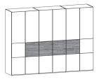 166044 / 167044 - Kleiderschrank 6-türig - Aussenseiten und Front in Lack weiß oder graphit / Mittelriegel Naturstein 298,6x222,3x62 cm