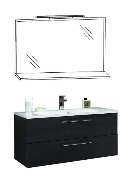 Puris Fresh Badmöbelset 120 cm - Flächenspiegel mit Aufsatzleuchte