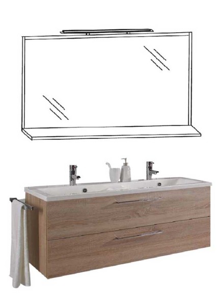 Puris Fresh Badmöbelset mit Doppelwaschtisch 120 cm - Flächenspiegel mit Aufsatzleuchte