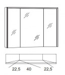 Spiegelschrank SDU9 - 3 Spiegeltüren, 2 Trapezförmig davon angeordnet, 6 Glasböden, inkl. Schalter/Steckdose, seitlicher u. obere LED-Beleuchtung - 90x68,2x17,6 cm