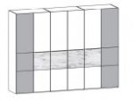 166062 / 167062 - Kleiderschrank 6-türig, Aussentüren in Wildeiche, 4 Türen in Lack weiß oder graphit / Mittelriegel Eiche gehackt 298,6x222,3x62 cm
