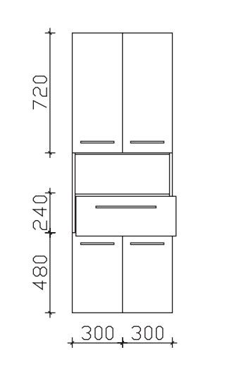 Pelipal Neutraler Hochschrank 60 cm breit - 4 Türen, 1 Auszug, 1 Fach